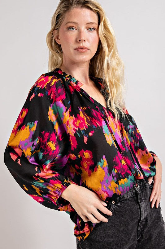 V-NECK TIE FRONT BLOUSE TOP
