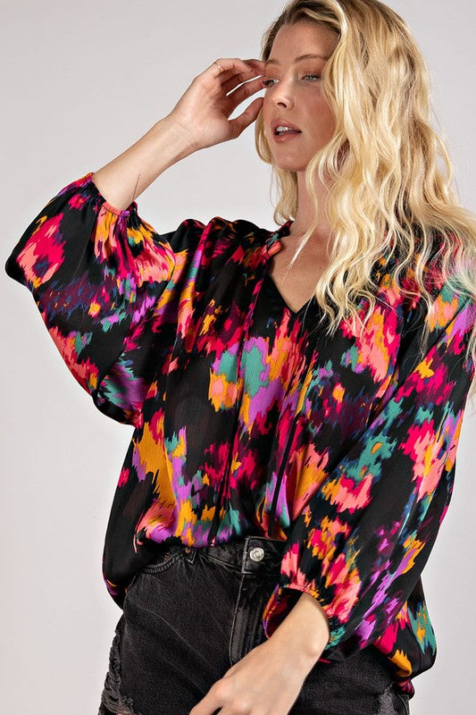 V-NECK TIE FRONT BLOUSE TOP