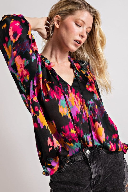 V-NECK TIE FRONT BLOUSE TOP